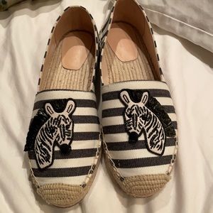 Kate Spade black and white stripe zebra espradrilles